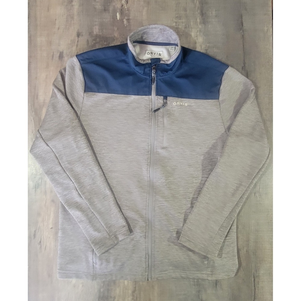 Orvis Men's Medium M Full Zip Bonded Mesh Fleece Jacket Gray Blue